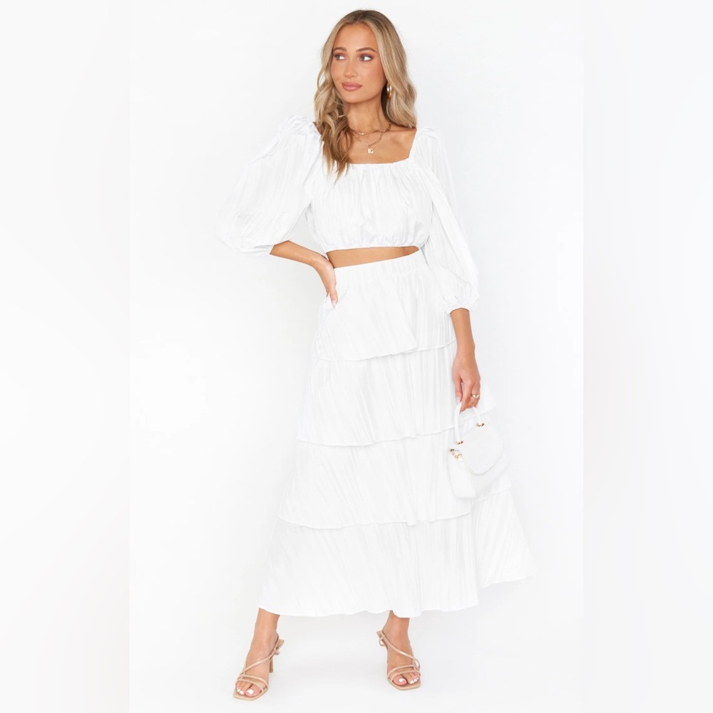 Show Me Your Mumu Full Swing White Crinkle Midi Skirt